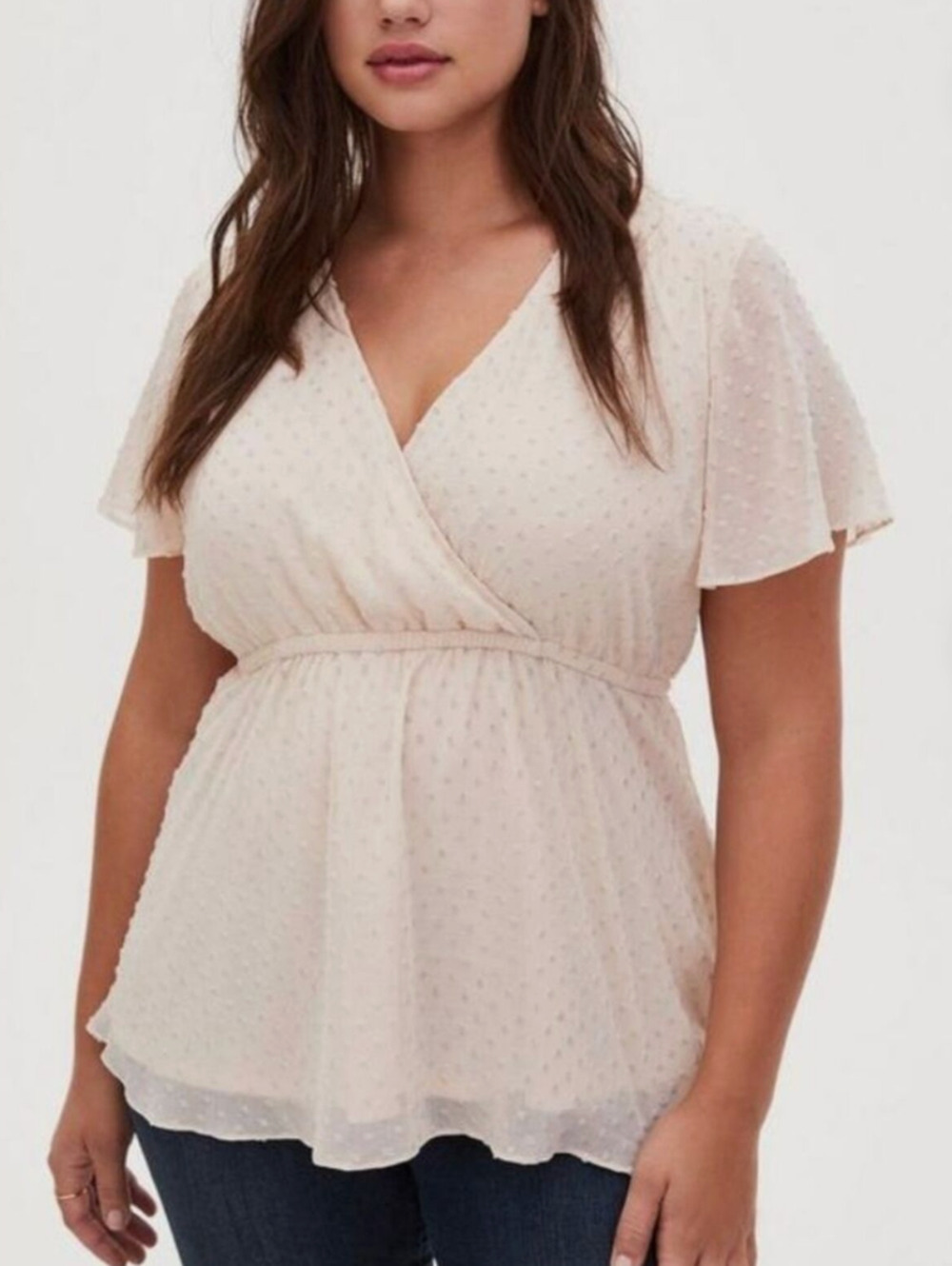 Torrid Ivory Blush Swiss Dot Surplice Babydoll Blouse Top Women's Size 1X